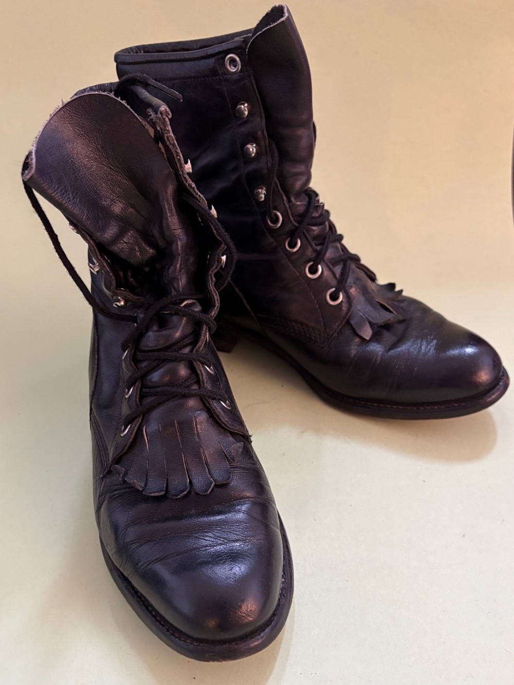 Justin Black Roper Leather Cowboy Lace Up Boots 7